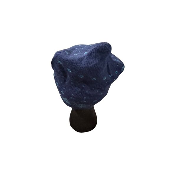 Knit Winter Hat Navy & Teal Geometric Snowflake Design Warm & Soft Unisex One Si - Picture 8 of 13